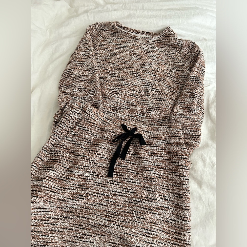 Ann Taylor LOFT ivory beige knit set Boucle Pullover Sweatshirt and skirt